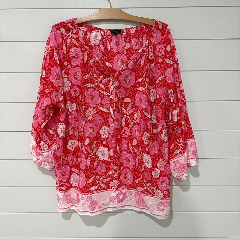 Talbots | Top Floral Pink Pullover 3/4 Sleeves Cotton- Size 2X
